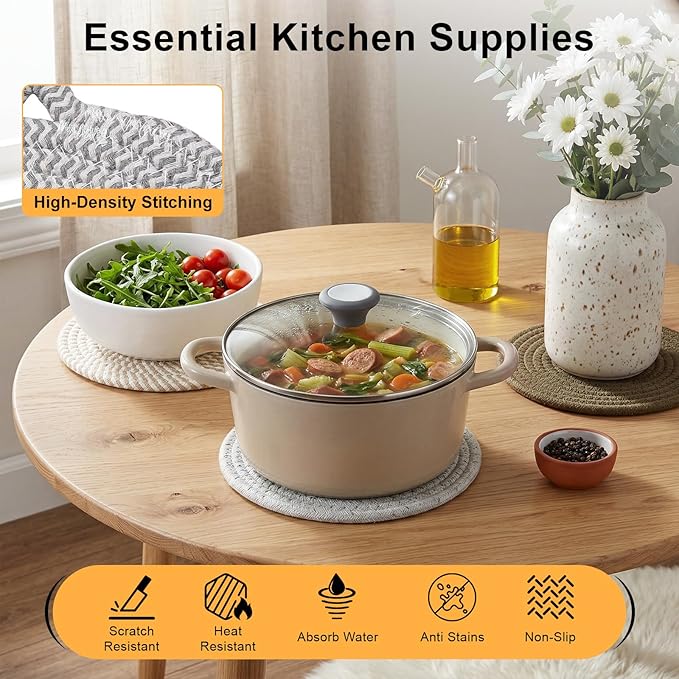 8" Trivets for Hot Dishes, 6 Pack Hot Pads for Kitchen Counter & Dining Table, Heat Resistant | Scratches | Stains Cotton Trivets for Hot Pots and Pans