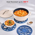 SMARTAKE 6 Set Silicone Trivet Mats, Multi-Use Carved Trivet Mat, Insulated Non-Slip Durable Kitchen Mats, Flexible Modern Kitchen Table Mat, for Hot Dishes, Pots, Dining Countertop, Navy Blue