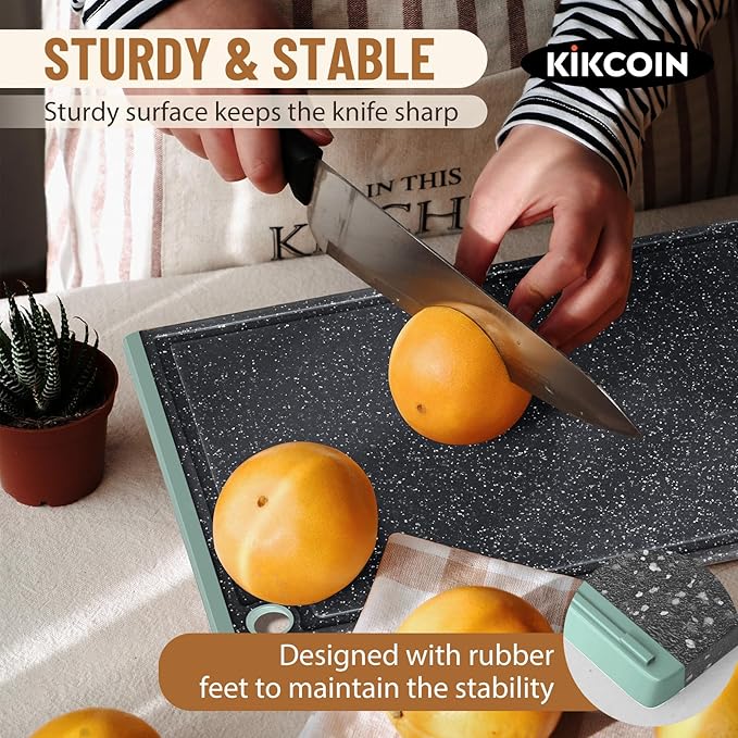 Plastic Cutting Boards for Kitchen, 3-Piece Large Cutting Board Set Dishwasher Safe Chopping Boards with Non-slip Feet and Juice Grooves, Turquoise, Kikcoin