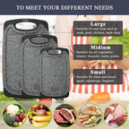 Plastic Cutting Board, 3 Pieces Dishwasher Safe Cutting Boards with Juice Grooves, Easy Grip Handle, Non-Slip, with Grinding Area for Grinding Garlic and Ginger（Dark Grey, XL）