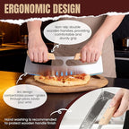 Pizza Cutter Rocker Blade with Wooden Handle, Premium 14inch Pizza Knife Rocker Cutter with Sharp Stainless Steel Blade and Protective Cover, Slicing Through Crust in One Single Rocking Motion