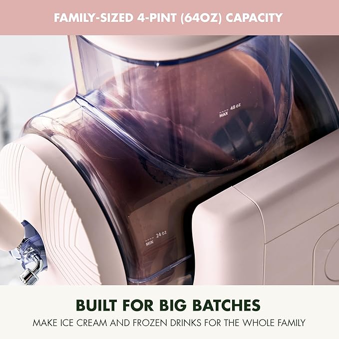 GreenPan Frost Ice Cream Maker & Slushie Machine, Soft Serve, Sorbet, Margaritas, Milkshakes, Frozen Yogurt, No Pre-Freezing, Ready in 15 Mins, 6 Modes, 7 Textures, Self-Cleaning, Family Size, Pink