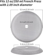 2.6 Inch Filter Parts for 12 oz French Press 3 Pieces Stainless Steel Set Containing Spiral Disk, Small Little Coffee Press Mesh Screen for Sivaphe 350ml Coffee Maker