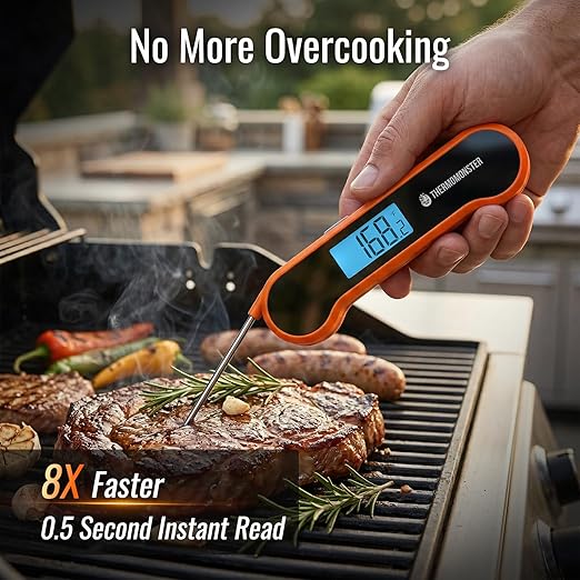 0.5 Sec Instant Read Meat Thermometer Digital with ±0.5℉ Precision, Food Thermometer for Cooking Kitchen Gadgets, Oven Grill Candy BBQ Essentials Accessories, Gifts for Him Dad Men Birthday, Orange