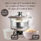 COOK WITH COLOR 3L Glass Mini Low Carb Rice Cooker – Holds 2 Cups Raw/Makes 6 Cups Cooked with Auto Lift Filter Basket, Hotpot & Steamer for Rice, Grains, Digital Panel with Keep Warm, Goat/Mink