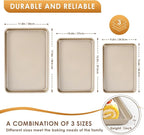 Baking Sheet Pan Set of 3, Nonstick Carbon Steel Cookie Sheets with Texture, Commercial Half/Quarter/Jelly Roll Pans Replacement Toaster Oven Tray, Heavy Duty & Easy Clean, Champagne Gold
