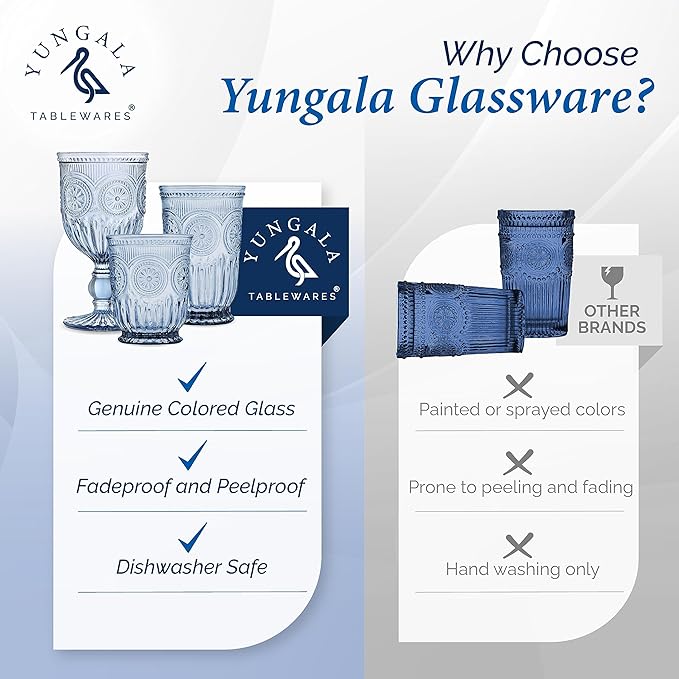 Yungala Blue Highball Glasses Set of 6 Tall Drinking Glasses 10 oz