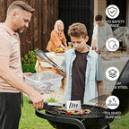 Griddle Accessories Kit - Grilling Accessories, Stainless Steel Heavy Duty Grill Tools Set with Spatula, Fork, Tongs, Brush and Gift-Box for Outdoor Barbecue, Home Grill (4PCS)