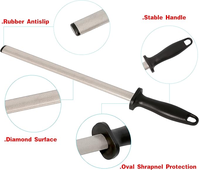 Kota Japan 12 in. Diamond Carbon Steel Professional Knife Sharpener Rod | Kitchen, Home or Hunting | Master Chef, Hunter or Home Gourmet Blade Sharpening Rod or Stick