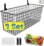 Joben Oligey 3 Set [Extra Large] Hanging Wall Baskets ,Wire Basket For Storage Pantry, Farmhouse Food Storage Kitchen Pantry Laundry Closet Garage RV ,Black