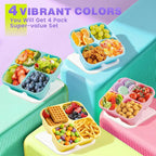 4 Pack Snack Containers Bento Box Adult Lunch Box,Meal Prep Container, Reusable Food Storage lunch Containers Stackable for Work, Travel and Gym (Pink, Blue, Green, Yellow)