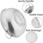 TeamFar Stainless Steel Colander, 5QT Micro-Perforated Metal Colander Food Strainer with Handles, for Draining Washing Rinsing Steaming, Non Toxic & Dishwasher Safe, Solid Construction & 3 Stable Feet