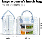 Fit & Fresh Bloomington Lunch Bag for Women - Insulated Large Lunch Box for Work with Containers, Leak-Resistant, Stain-Resistant, Zipper Closure, Blue Wallpaper Bows