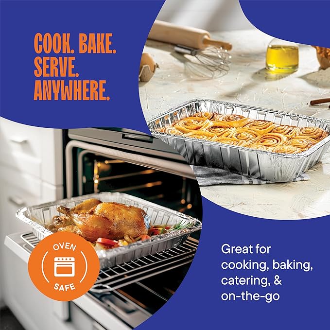 Aluminum Pans 9x13 Disposable Aluminum Foil Pans [10-Pack] Large Baking Pan Trays - Heavy Duty Tin Tray Half Size Chafing Dishes. Food Containers for Roasting, Cooking, Heating or Steam Table