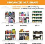 Cabinet Caddy SNAP! Spice Rack Organizer for Cabinet - Slide & Rotate Seasoning Organizer - 4 Snap-In Adjustable Shelves for 5 Tier of Storage - Magnetic Modular Design - 8.9”H x 6.1”W x 10.8”D