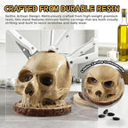 Life Size Skull Knife Block Holder - Hand Painted Resin Skull with 6 Slots for Kitchen Knives & Fruit, Horror Goth Kitchen Decor, Scary Party Display and Countertop Storage