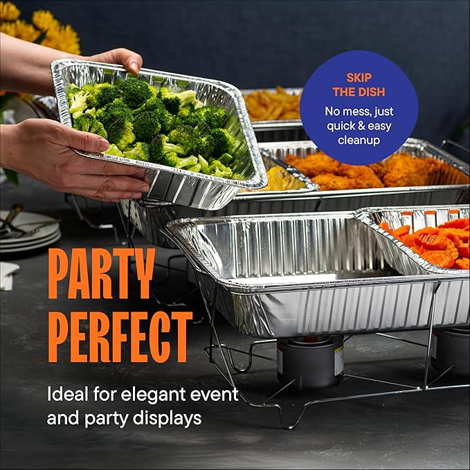 Aluminum Lids for 9x13 Disposable Aluminum Foil Pans [100-Bulk-Pack] Heavy Duty Tin Tray Covers for Half Size Chafing Dishes. 100 Foil Lids