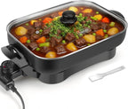 FineMade Family Size Electric Skillet with Lid, XL Electric Skillet, Deep Skillet, Temperature Control, Square 15 x 11.5 Inch Ceramic Nonstick Interior, Graphite