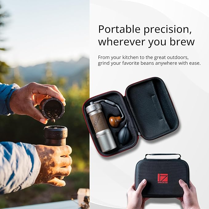 1Zpresso K-Ultra Manual Coffee Grinder Silver with Carrying Case, Assembly Consistency Grind Stainless Steel Conical Burr, Foldable Handle, Numerical External Adjustable Setting, All-Round Grinder