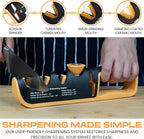 HSQUARE Knife Sharpener for Kitchen – 4-in-1 Manual Sharpener with Adjustable Angle Guide | Pull Through Professional Knife Sharpeners for Kitchen Knives, Scissors, Chef & Pocket Knives