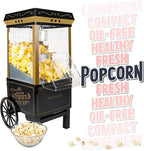 Nostalgia Vintage Hot-Air Popcorn Maker Machine - Makes Up to 12 Cups - Oil-Free - Healthier Popcorn - Classic Stand-Up Cart With Wheels - Includes Kernel Measuring Cup - Black
