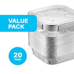 MontoPack 8” Disposable Aluminum Foil Square Baking Pans | 8 x 8 Cake Pan Tin for Broiling, Toaster Oven, Meal Prep, Roasting, Take Out | 20 Pack (8" X 8" With Lids)