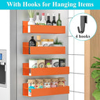 HuggieGems 4 Pack Magnetic Spice Storage Rack Organizer for Refrigerator and Oven, Orange Fridge Organizers and Storage