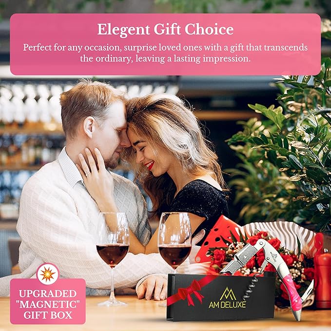 Waiters Corkscrew Wine Opener - Double-Hinged Fulcrum 3-In-1 Cork Screw Wine Bottle Opener Heavy Duty Stainless Steel & Resin Flamingo. Serrated Foil Cutter. Beer Opener. Magnetic Gift Box