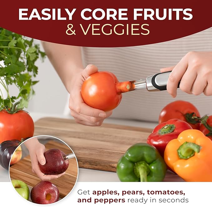 Orblue Premium Apple Corer Tool - Durable Stainless Steel Fruit Core Extractor Tool - Apple Corer Remover, Red