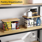 ALOCEO 2 Pack Large Garbage Bag Dispenser for 13/30/33 Gallon Bags, Potato and Onion Storage Baskets with Bamboo Lid, Stainless Steel Stackable Storage Bins for Kitchen Laundry Pantry Room