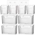 8 Pcs Storage Organizer Bins Wall Mounted Organizer Basket Plastic Cabinet Door Bins Stackable Hanging Baskets for Organizing for Wall Refrigerator Kitchen Bathroom Pantry(3.94'',Clear)