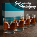 Monogrammed Gifts for Men - 4PC 11 Oz Custom Whiskey Glasses (Y-Monogram) - Engraved Whiskey Glasses - Personalized Whiskey Glasses - Unique Bourbon Glasses - Personalized Glass Gifts for Dad