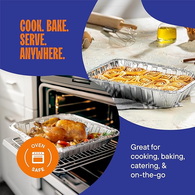 Aluminum Lids for 9x13 Disposable Aluminum Foil Pans [100-Bulk-Pack] Heavy Duty Tin Tray Covers for Half Size Chafing Dishes. 100 Foil Lids
