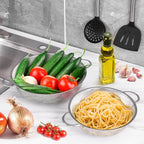 E-far 3QT & 5QT Colander Set of 2, Stainless Steel Micro-Perforated Colander Strainer with Handle for Kitchen/Draining Pasta/Rinsing Vegetables Fruits, Heavy Duty Metal & Dishwasher Safe