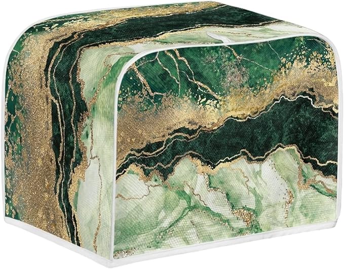 JEOCODY Teal Gold Marble Toaster Cover With Handle - 2 Slice Appliance Cover for Bread Maker, Kitchen Small Appliances, Universal Size Microwave Oven - Dustproof