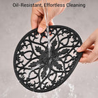 SMARTAKE 6 Set Silicone Trivet Mats, Multi-Use Intricately Carved Coasters, Insulated Non-Slip Durable Kitchen Mats, Flexible Modern Kitchen Table Mat, for Hot Dishes, Pots, Countertop (Black)