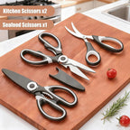 OMDAR Food Grade Kitchen Scissors All Purpose 3 Pack - Heavy Duty Stainless Steel Cooking Shears for Cutting Meat, Food, Fish, Poultry Sharp Sissors for Dishwasher Safe - with Protective Sheath