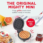 Dash Mini Waffle Maker- Compact Electric Iron for Creative Homemade Treats - PTFE nonstick surface - Easy-to-Clean - Perfect for Kids & Families - Pink