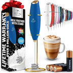 Zulay Kitchen Patented Tornado Triple Whisk Milk Frother with 4 Duracell Batteries – Handheld Foam Maker for Coffee, Lattes, Matcha & Hot Chocolate – Rich, Creamy Froth in Seconds - Navy Blue & Gold