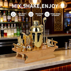JNWINOG Cocktail Shaker Set Stainless Steel Bartending Kit 18.6oz Cocktail Bar Set Cocktail Mix Drink Making Kit Professional Bar and Home Drink Bar Tools for Bartender (Gold, 12Pcs-1)