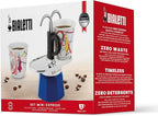 Bialetti - Mini Express Kandinsky: Moka Set includes Coffee Maker 2-Cups (2.8 Oz) + 2 shot glasses, Light Blue, Aluminum