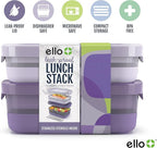 Ello 2-Pack Bento Box Lunch Stack Plastic Food Storage Container | Leak-Proof Locking Plastic Lids | Silicone Base | BPA-Free | Freezer Microwave and Dishwasher Safe | Wisteria