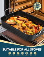 MICHELANGELO Carbon Steel Roasting Pan with Rack, Turkey Roasting Pan 15 Inch x 11 Inch, Nonstick Turkey Roaster Pan with Stainless Steel Rack, Induction Compatible