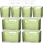 8 Pcs Storage Organizer Bins Wall Mounted Organizer Basket Plastic Cabinet Door Bins Stackable Hanging Baskets for Organizing for Wall Refrigerator Kitchen Bathroom Pantry(3.94'',Green)
