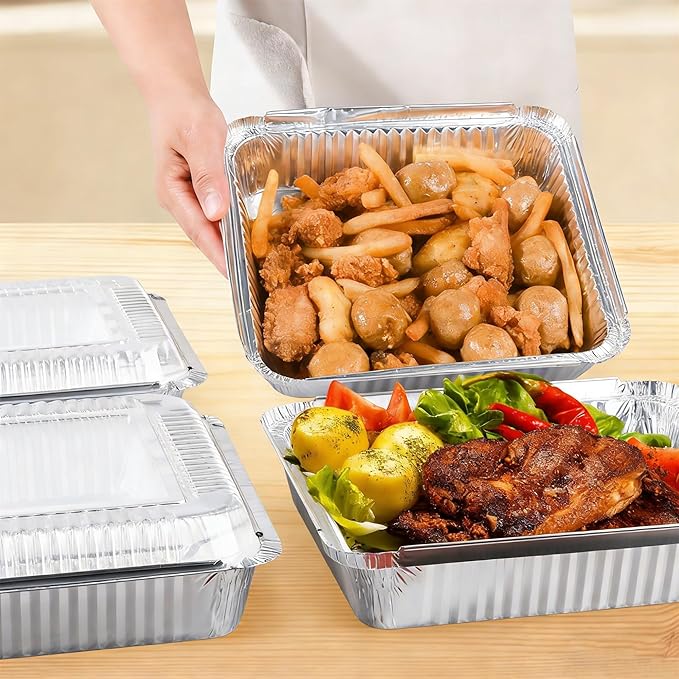 40 Pack 8x8 Inch Aluminum Pans with Clear Plastic Lids - Square Baking Cake Pans - Foil Pans with Lids - Disposable Food Containers Great for Cooking, Heating, Storing, Prepping Food