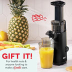 DASH Deluxe Compact Masticating Slow Juicer, Easy to Clean Cold Press Juicer with Brush, Pulp Measuring Cup, Frozen Attachment and Juice Recipe Guide - Black