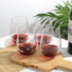 Joeyan Etched Stemless Wine Glasses,Hand Blown Drinking Glass Cups Wine Tumbler with Line Patterns,Carved Large Cocktail Whiskey Glasses,Gift for Party Wedding,4 Pack,17.5 oz,Dishwasher Safe