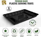 6 Pack Black Plastic Serving Trays - 9 x 13 Party Serving Trays and Platters - Black Serving Tray - Serving Platter Tray for Party