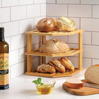 Plate Organizer for Cabinet - 3 Tier Bamboo Corner Shelf Cabinet Organizer for Plates, Bowls, Mugs and Pantry Storage, Space Saving Countertop and Cabinet Corner Shelf, 10 x 10 x 9.5 Inch, Bambusi | Kitchen Counter, Cabinet Space Saver, Plates, Dishes,...