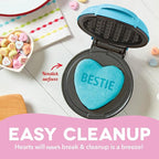 Dash & Sweethearts® Mini Waffle Maker- Mini Machine for Creative Homemade Treats - Nonstick Iron with Unique Print Design - Stylish Waffle Machine - Bestie Blue